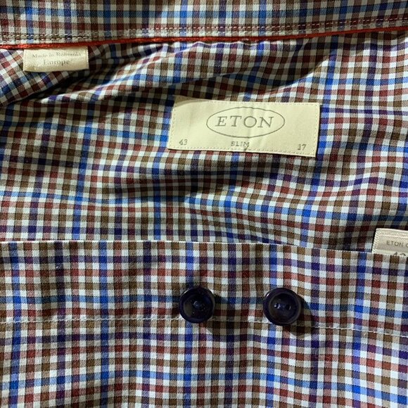Eton Slim Gingham Check Print Dress Shirt - Picture 7 of 12